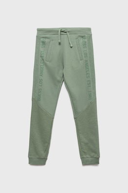 Guess Pantaloni De Trening Pentru Copii Culoarea Verde, Cu Imprimeu, Tricotaj, Model Print