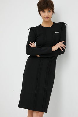 Aeronautica Militare Rochie Culoarea Negru, Mini, Mulata Dama, Cu Elastan, Casual, Model Imprimeu
