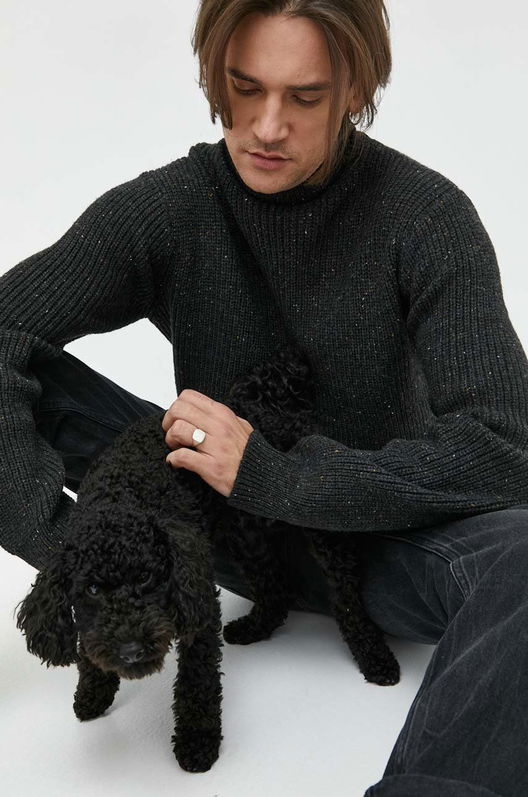 Premium By Jack&Jones Pulover Din Amestec De Lana Rich Barbati, Culoarea Gri, Cu Guler Bărbaţi, Cu Un Amestec De Lana