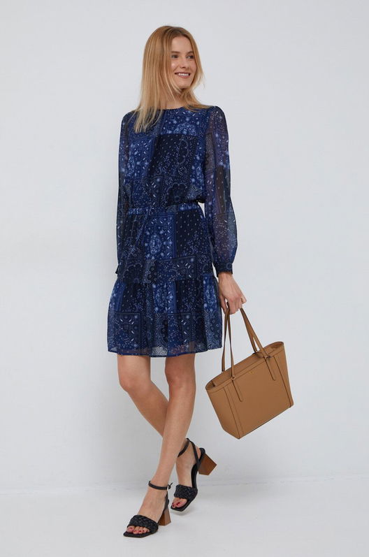 Tommy Hilfiger Rochie Culoarea Albastru Marin, Mini, Evazati Dama Bleumarin, Panza, Casual