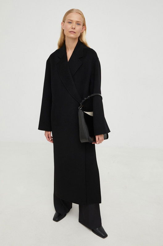 By Malene Birger Palton De Lana Culoarea Negru, De Tranzitie, Cu Doua Randuri De Nasturi Dama