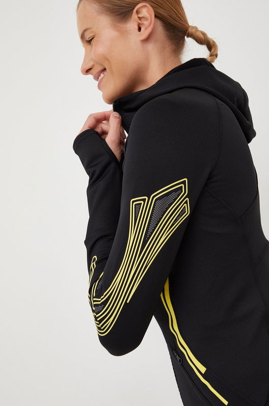 Adidas By Stella McCartney Hanorac De Jogging Truepace Femei, Culoarea Negru, Cu Glugă, Cu Imprimeu Dama, Cu Elastan, Model Print