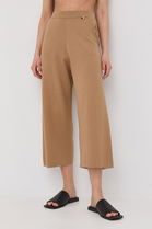 BOSS Pantaloni De Bumbac Femei, Culoarea Bej, Fason Culottes, High Waist Dama