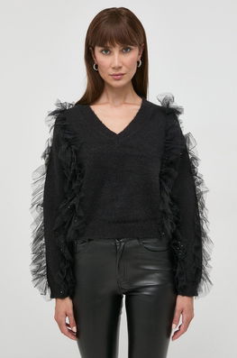 Silvian Heach Pulover Din Amestec De Lana Femei, Culoarea Negru, Dama, Cu Un Amestec De Lana, Model Imprimeu