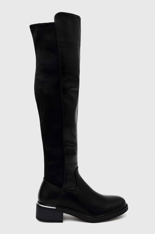 Answear Lab Cizme Femei, Culoarea Negru, Cu Toc Plat Dama, Imitatie De Piele