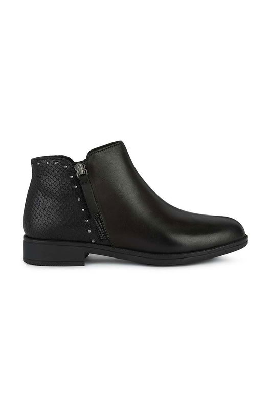 Geox Cizme De Piele Jaylon Femei, Culoarea Negru, Cu Toc Plat Dama