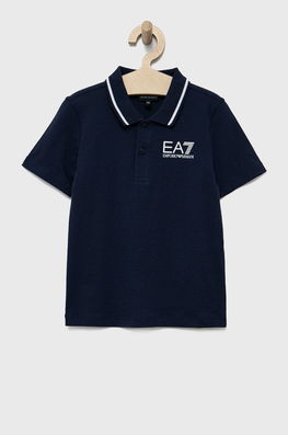 EA7 Emporio Armani Tricouri Polo Din Bumbac Pentru Copii Culoarea Albastru Marin, Cu Imprimeu Bleumarin, Model Print