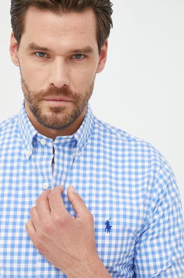 Down, Slim Polo Ralph Lauren Bărbaţi Albastru, Cu Elastan, Casual, Model Grila