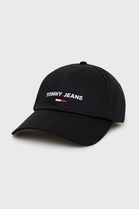 Tommy Jeans Caciula Din Bumbac Culoarea Negru, Cu Imprimeu Bărbaţi