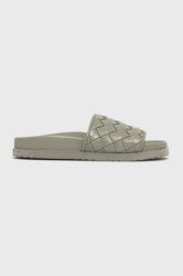 Answear Lab Papuci Femei, Culoarea Verde Dama Turcoaz, Imitatie De Piele, Toc Plat