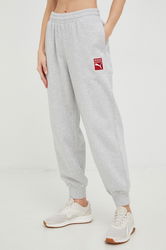 Puma Pantaloni De Trening X Vogue Femei, Culoarea Gri, Melanj Dama, Bumbac