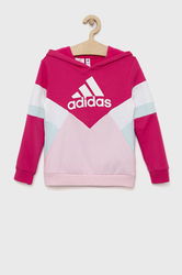 Adidas Performance Bluza Copii Culoarea Roz, Cu Glugă, Cu Imprimeu, Cu Elastan, Model Print