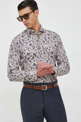 Joop! Camasa Din Bumbac Barbati, Culoarea Bej, Cu Guler Italian, Slim Bărbaţi, Elegant, Model Flori