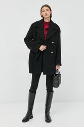 Pinko Palton De Lana Culoarea Negru, De Tranzitie, Cu Doua Randuri De Nasturi Dama