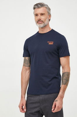Selected Homme Tricou Din Bumbac Culoarea Albastru Marin, Cu Imprimeu Bărbaţi Bleumarin, Model Print