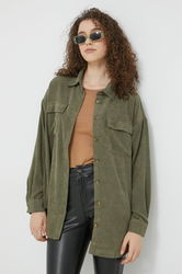 Noisy May Camasa Din Velur Flanny Femei, Culoarea Verde, Cu Guler Clasic, Relaxed Dama, Casual