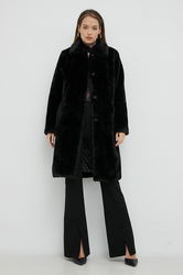 Guess Palton Femei, Culoarea Negru, De Tranzitie Dama, Imitatie Blana