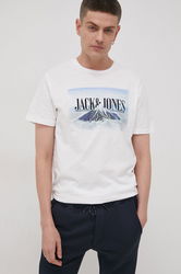 Jack & Jones Tricou Din Bumbac Culoarea Alb, Cu Imprimeu Bărbaţi, Model Print