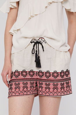 Pepe Jeans Pantaloni Scurți Karina Femei, Culoarea Bej, Modelator, High Waist Dama, Panza