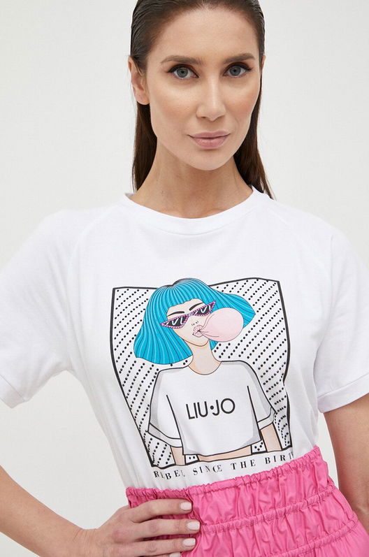 Liu Jo Tricou Femei, Culoarea Alb Dama, Cu Elastan, Model Print