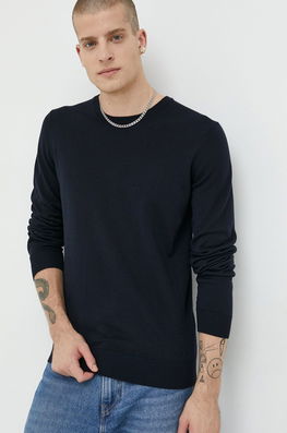 HUGO Pulover De Lana Barbati, Culoarea Albastru Marin, Light Bărbaţi Bleumarin, Model Melanj