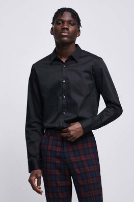 Medicine Camasa Barbati, Culoarea Negru, Cu Guler Clasic, Slim Bărbaţi, Cu Elastan, Elegant