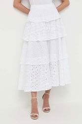 Silvian Heach Fusta Din Bumbac Culoarea Alb, Maxi, Evazati Dama, Casual, Model Imprimeu
