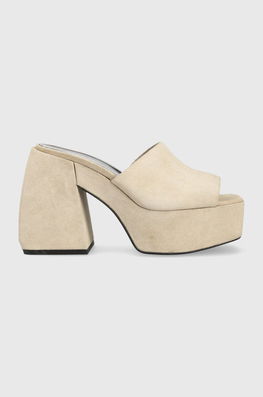 Pinko Papuci Din Piele Margaux Femei, Culoarea Bej, Cu Toc Drept, 100653 A0N8 C70 Dama, Piele Intoarsa, Toc Gros
