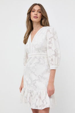 Luisa Spagnoli Rochie Culoarea Alb, Mini, Evazati Dama, Panza, Cocktail, Model Imprimeu