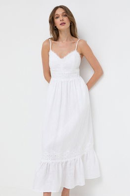 Luisa Spagnoli Rochie Din In Culoarea Alb, Maxi, Evazati Dama, Casual, Model Imprimeu