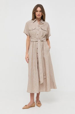 Luisa Spagnoli Rochie Din In Culoarea Bej, Maxi, Evazati Dama, Casual