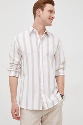 Selected Homme Camasa Din Amestec De In Barbati, Culoarea Bej, Cu Guler Clasic, Slim Bărbaţi, Cu Un Amestec De In, Casual, Model Curele