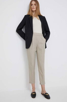 Sisley Pantaloni Femei, Culoarea Bej, Drept, High Waist Dama, Panza