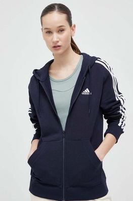 Adidas Bluza Femei, Culoarea Albastru Marin, Cu Glugă, Cu Imprimeu Dama Bleumarin, Cu Elastan