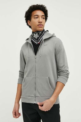 Hollister Co. Bluza Barbati, Culoarea Gri, Cu Glugă, Neted Bărbaţi