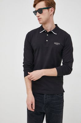 Guess Longsleeve Barbati, Culoarea Negru, Cu Imprimeu Bărbaţi, Cu Elastan, Model Print