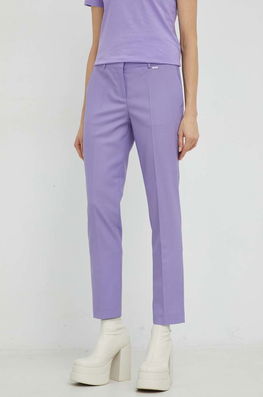BOSS Pantaloni De Lana Femei, Culoarea Violet, Fason Tigareta, Medium Waist Dama, Panza