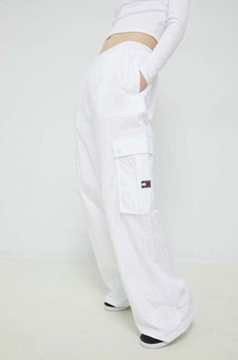 Tommy Jeans Pantaloni Femei, Culoarea Alb Dama, Panza