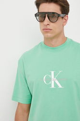 Calvin Klein Jeans Tricou Din Bumbac Culoarea Turcoaz, Cu Imprimeu Bărbaţi, Model Print