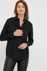 Calvin Klein Camasa Femei, Culoarea Negru, Cu Guler Clasic, Regular Dama, Casual