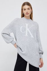Calvin Klein Jeans Pulover Din Amestec De Lana Femei, Culoarea Gri, Light Dama, Cu Un Amestec De Lana, Model Model Fin