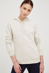 Calvin Klein Performance Hanorac De Antrenament Femei, Culoarea Bej, Cu Glugă, Cu Imprimeu Dama, Model Print