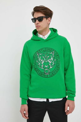 PLEIN SPORT Bluza Barbati, Culoarea Verde, Cu Glugă, Cu Imprimeu Bărbaţi, Model Print