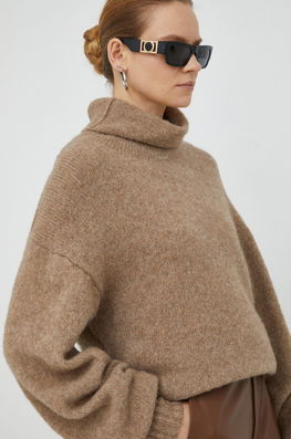 By Malene Birger Pulover De Lana Camone Femei, Culoarea Maro, Călduros, Cu Guler Dama, Model Melanj