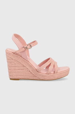 Tommy Hilfiger Sandale ESSENTIAL WEDGE SANDAL Femei, Culoarea Roz, Toc Pana, FW0FW07159 Dama, Piele, Toc Coturn