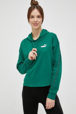 Puma Bluză Trening Culoarea Verde, Cu Glugă, Cu Imprimeu Dama, Model Print