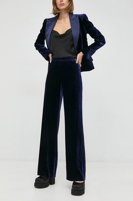 Luisa Spagnoli Pantaloni Din Amestec De Mătase Omologo Femei, Drept, High Waist Dama Bleumarin, Panza
