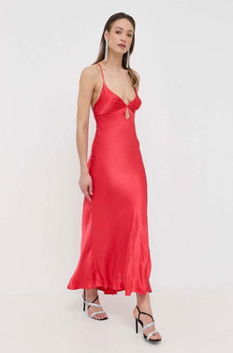 Bardot Rochie Culoarea Rosu, Maxi, Drept Dama, Panza, Cocktail