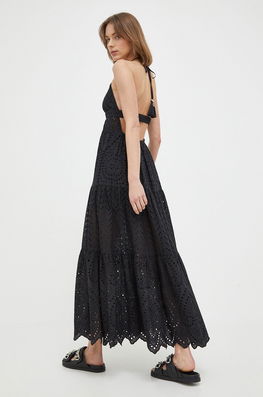 Patrizia Pepe Rochie Din Bumbac Culoarea Negru, Maxi, Evazati Dama, Casual, Model Imprimeu