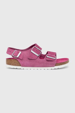 Birkenstock Sandale Din Piele Intoarsa Milano Suede Femei, Culoarea Roz, 1024265 Dama, Toc Plat